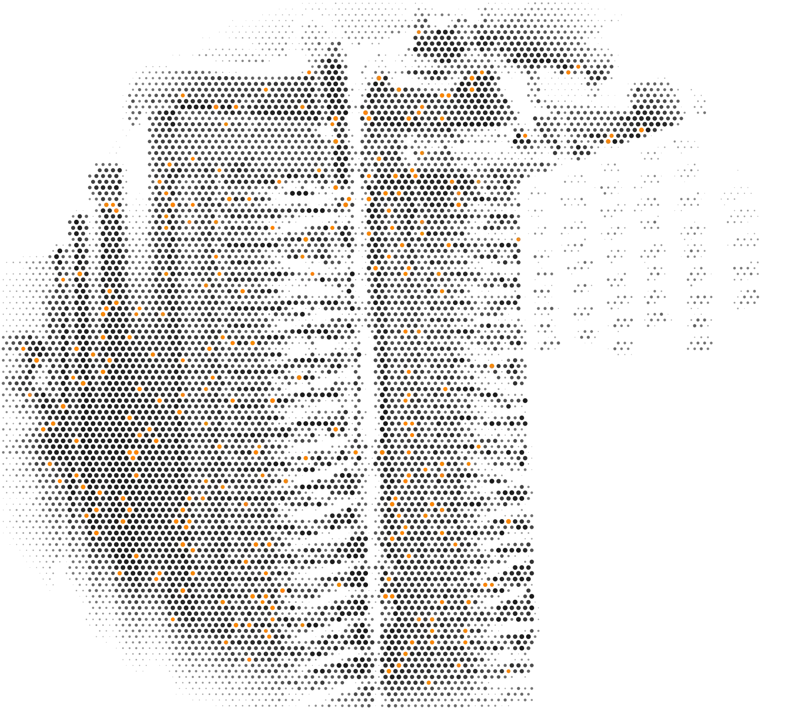 Server racks drawn as a cloud of dots