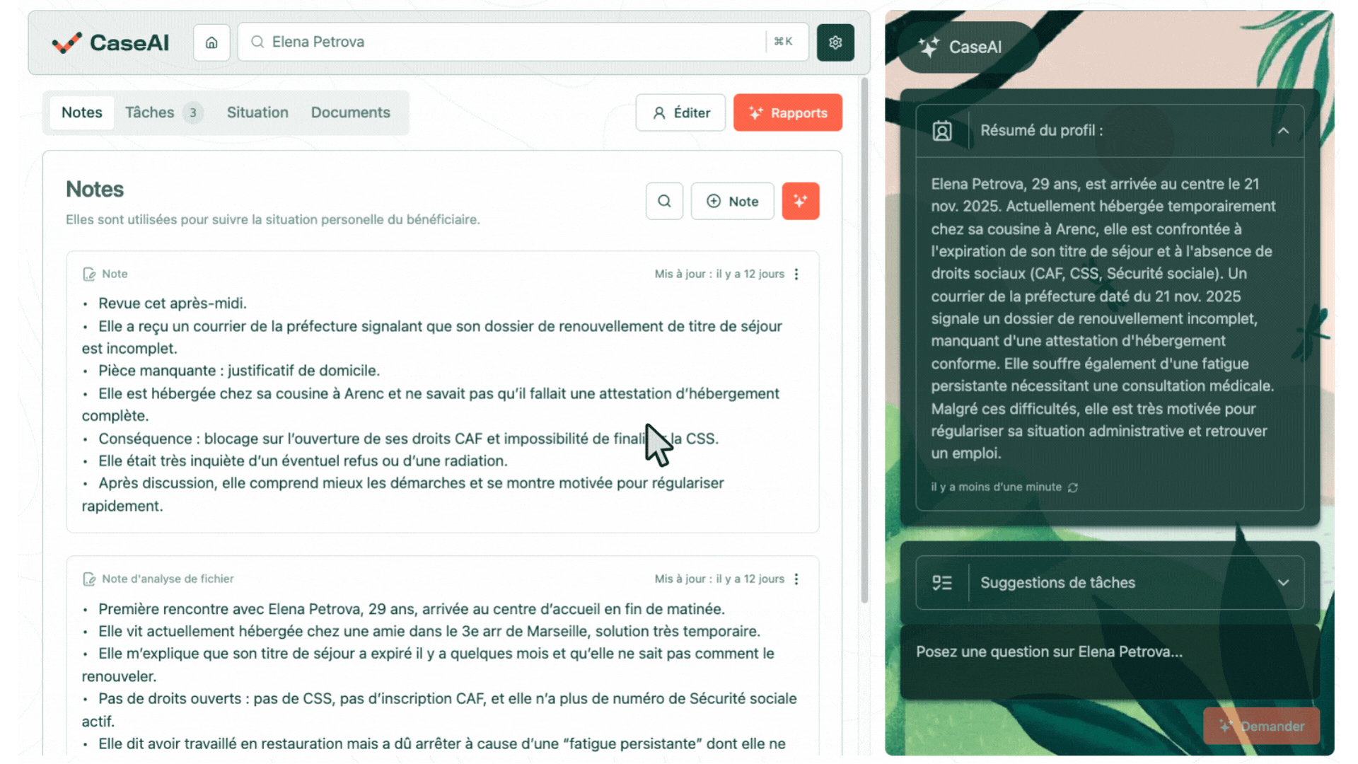 CaseAI generating a tailored action plan