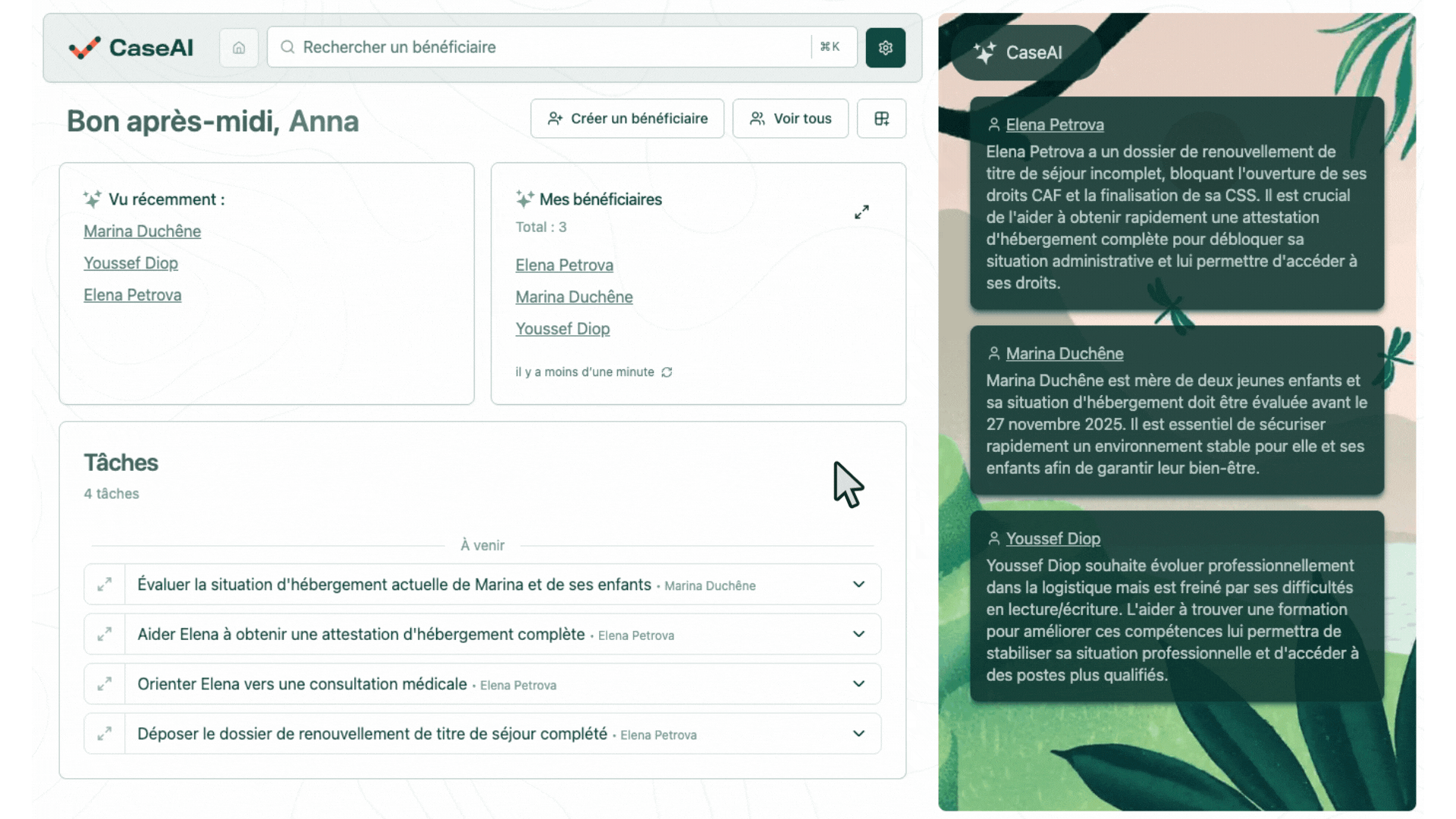 CaseAI auto-updating a beneficiary profile from a note